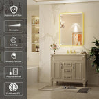 20X28 Inch Framed LED Lighted Bathroom Mirror,Wall Mounted Gold Metal Vanity Mirrors with Lights,Dimmable Illuminated Anti-Fog Mirror(Horizontal/Vertical)