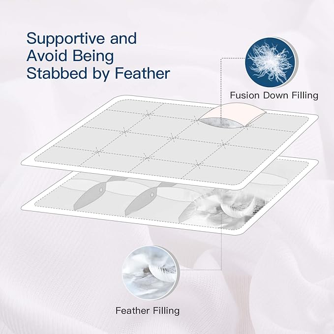 ELEMUSE Queen Size Extra Thick Fusion Goose Down Feather Filled Mattress Topper, Plush Fluffy Double Layer Pillowtop Mattress Pad Cover, Soft Featherbed with 8-21 Inch Deep Pocket