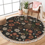 Round Rugs Bear Forest Bunny Rabbit Furry Animals Watercolor Flowers Scandinavian Boho Area Rug Linen and Cotton Carpet Meditation Rug Washable Hallway Runner Mat Accent Rug for Bedroom Bathroom 6ft