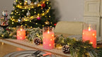 Homemory Flickering Flameless Candles with String Lights, Battery Operated Candles, Embedded String Lights LED Candles, Unbreakable Plexiglass Candle with Remote, Set of 3, Pink