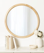 Kate and Laurel Pao Modern Round Wood Wall Mirror; 28; Natural Wood; Decorative Scandinavian Circle Mirror for Robust Wall Decor