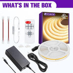 HitLights COB LED Strip Lights Kit Warm White with Remote & 24V Power Supply,16.4ft Dimmable Tape Light 3000K, 2560LEDs, 350+LM/FT, UL Listed, Flexible Rope Lights for Bedroom Kitchen Cabinet Lighting