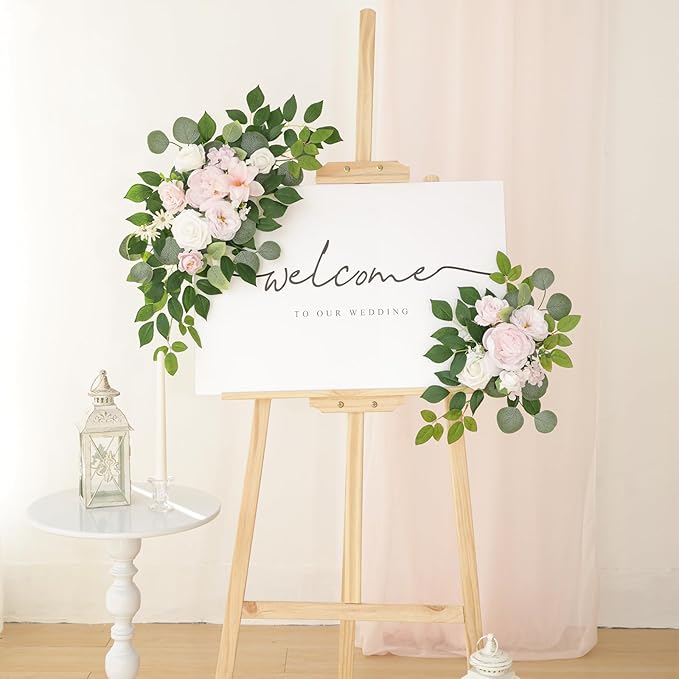 Artificial Flowers Decorations Pack of 2,Centerpieces for Wedding Reception Backdrop Decoration, Floral Decor Wall Home Entryway OutdoorDecorations (Creamy Pink)