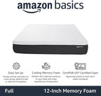 Amazon Basics Gel Memory Foam Mattress, Firm, Cooling, Full Size Mattress, CertiPUR-US® Certified Foam, 75 x 54 x 12 inches, White/Gray