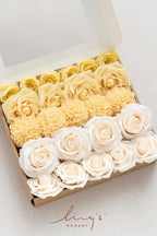 Ling's Moment Artificial Flowers Fake Silk Roses Faux Foam Dahlia Combo for DIY Wedding Bouquets Centerpieces Arrangements Bridal Shower Party Home Decorations, Creamy Yellow & Cream, 24pcs