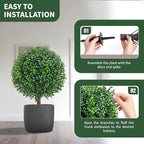 24.5" Artificial Boxwood Topiary Ball Tree with Ground Plugs [Set of 2] UV Protected Artificial Shrubs, Fake Evergreen Artificial Plants for Indoor and Outdoor Porch Garden