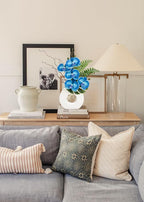 Briful Orchid Fake Flowers 16.1'' Blue Artificial Orchid Silk Flowers with Vase Faux Orchid Arrangement for Home Office Bathroom Desk Modern Decoration