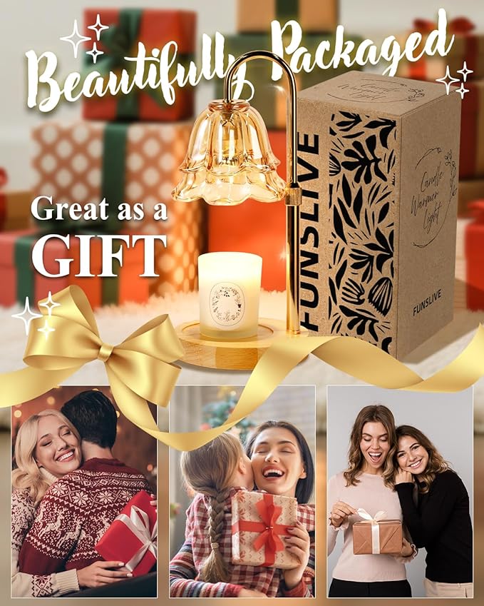 Flower Candle Warmer Lamp with Timer Dimmable, Christmas Birthday Gifts for Women Mom, Candle Warming Light Height Adjustable, Wax Melt Warmer for Jar Scented Candles, Housewarming Candle Lamp