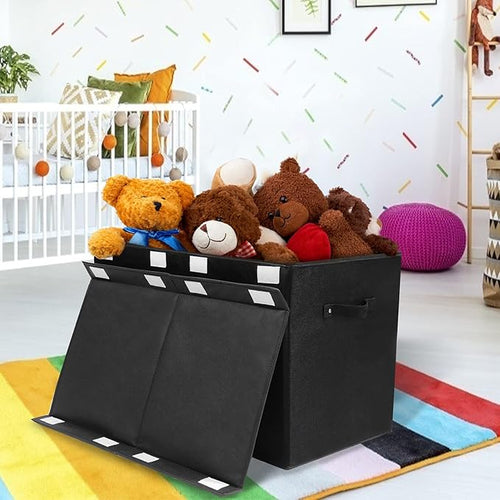 2 Pack Large Toy Box Chest Storage with Flip-Top Lid, Collapsible Kids Toy Storage Bin Boxes s for Toys, Playroom Organizers, 25"x13" x16" (Linen Black)