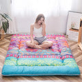 MAXYOYO Bohemian Retro Mattress Boho Floral Style Japanese Futon Mattress Tatami Floor Mat Foldable Lounger Portable Camping Sleeping Pad Couch Bed Twin Size