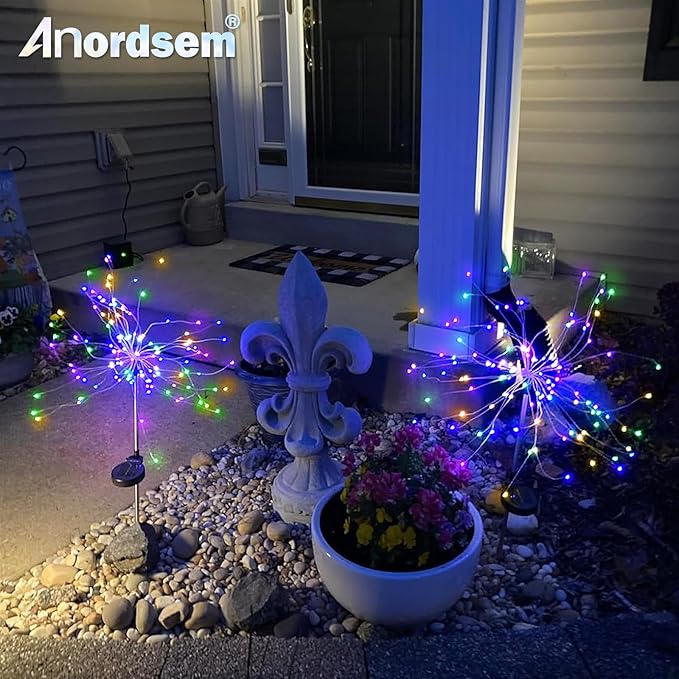 Anordsem Solar Lights Outdoor Decorative: Bendable Copper Wire with 120 LED Firework Beads - Waterproof DIY Colorful Fun Decorating Yard Garden Patio - Christmas Gifts for Homeowner Over 30