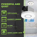 Homewerks 7141-80-RGB Bathroom Fan with Light LED Color Changing and Dimmable, SmartVent Humidity Sensing Ventilation Fan with Remote, 80 CFM 1.0 Sones
