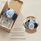 WELL KNOWN Rose Artificial Flowers in Vase with Faux Water, Silk Rose Table Centerpieces for Home Coffee Table Decor, Fake Roses Flower Arrangements for Office Hotel Lavatory Decor (Blue)