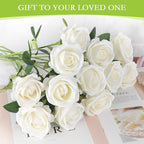Hananona Artificial Roses in Bulk, Fake Velvet Silk Roses Realistic Rose for Wedding Centerpieces Flower Arrangement Home Decor (50, White)