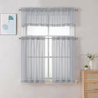 Chyhomenyc Sheer Light Grey Valances for Windows 2 Pack, Small Window Curtains for Living Room Bathroom Cafe Laundry Basement, Modern Top Dual Rod Pocket Voile Curtain, 42W x 14L inches