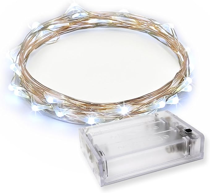 30 LEDs Cold White Color String Lights Silver Wire Indoor and Outdoor 9.5 Feet Firefly Starry Fairy Lights Battery Powered for DIY, Christmas, Holidays, Party, Bedroom and Centerpieces