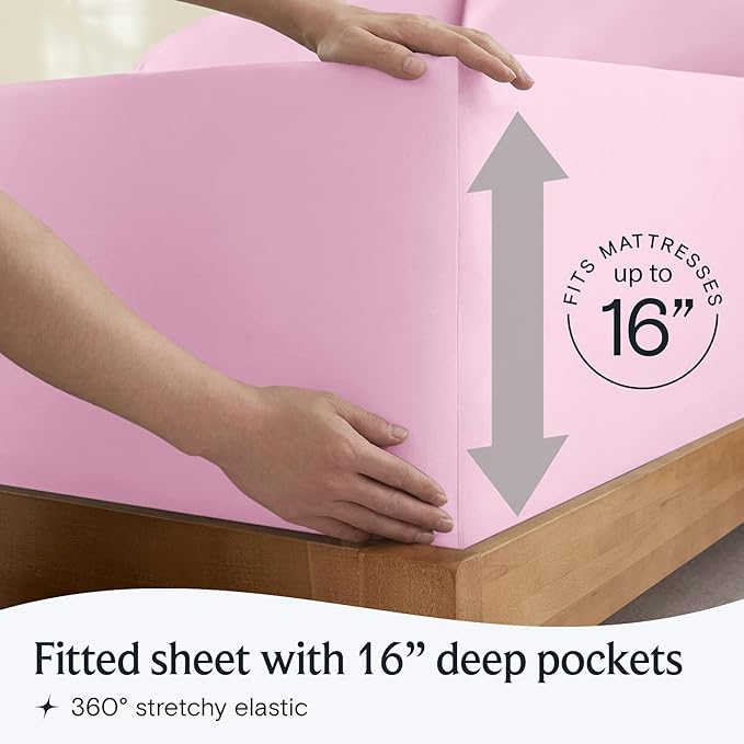LuxClub 4 PC Sheet Set Bed Sheets Deep Pockets 16" Eco Friendly Wrinkle Free Cooling Machine Washable Hotel Bedding Silky Soft - Powder Pink King