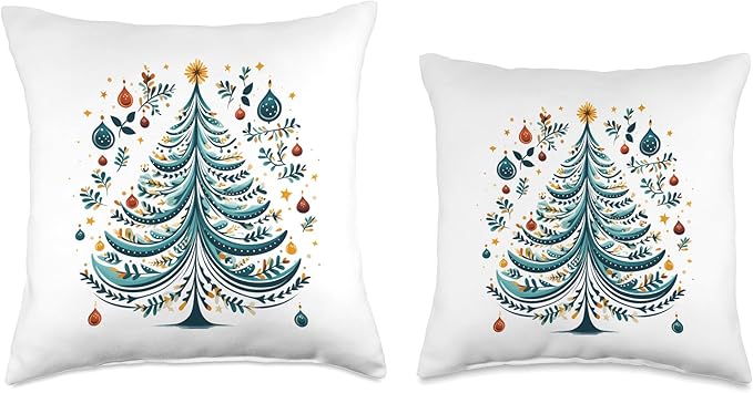 Scandinavian Nordic Winter Boho Christmas Tree Women Throw Pillow