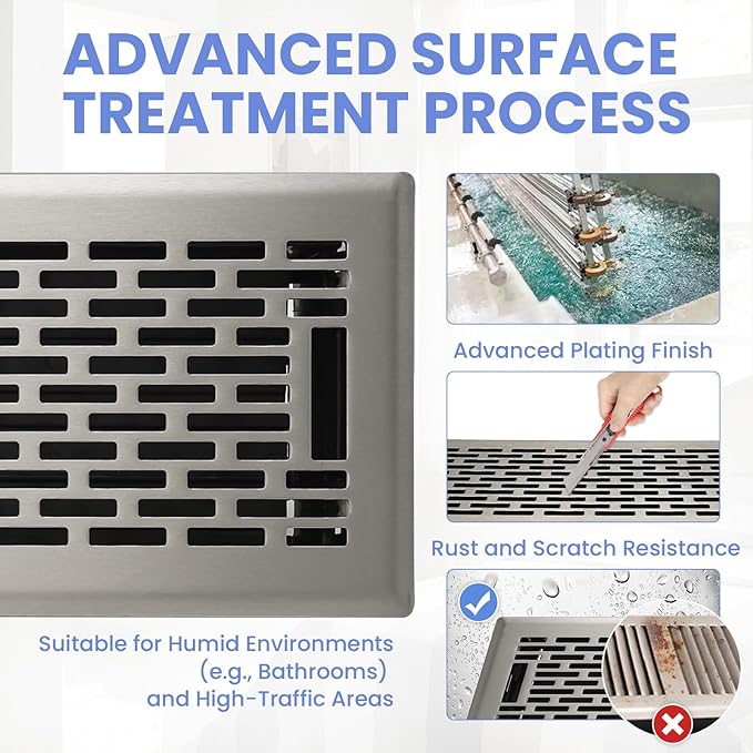 4x14 Inches 2 Pack Heavy Duty Walkable Floor Register - Easy Adjust Air Supply Lever Decorative Floor Vent Covers, Boston Design Vent Covers for Home - Satin Nickel