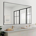 Antok Bathroom Mirror, 60"x36" Wall Mirror, Decorative Mirrors Vanity Mirror Aluminum Alloy Frame Contemporary Rectangular Hanging Mirror for Living Room Bathroom Entryway,Black,Rect Corner