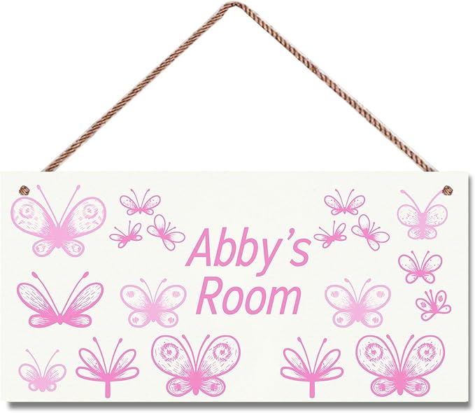Personalized Name's Pretty Purple and Pink Butterflies Sign For Nursery Kid's Children's Girls Bedroom Door Sign Wood Plaque Sign Wall Decor Wall Art Decor Decorative Plate