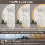 44" Round LED Bathroom Mirror, Wall Mounted Round Backlit Mirror LED Bathroom Vanity Mirror with Lights Fog Free Circle Lighted Mirror with Gold Frame, Smart Light up Mirror 3-Color