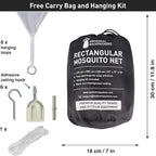 Black Mosquito Net for Single to King-Sized Beds – 4 Side Openings & 6 Hanging Loops – Decorative Rectangular Shape for Home & Travel – Bed Canopy Hanging Kit & Carrying Bag Included