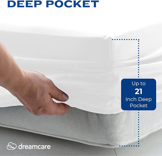 DREAMCARE Twin XL Sheet Sets - 4pc Cooling Sheets XL Twin Sheets - Twin XL up to 21” Deep Pocket – Hotel Luxury Extra Long - White