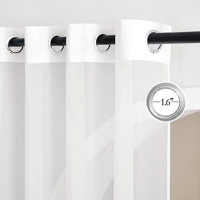 NICETOWN Sheer Window Curtain Panels - Ivory Eyelet Top Solid Voile for Kitchen/Hotel, 2 Pieces, 54 Wide x 84-inch Length