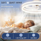 VOLISUN Low Profile Ceiling Fans with Lights and Remote, 19.7in Flush Mount Ceiling Fans with Light, 3000K-6500K Dimmable Fandelier LED Fan Light, White Bladeless Ceiling Fans with Lights for Bedroom