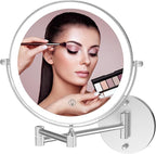 8" Rechargeable Lighted Makeup Mirror, 1X/10X Magnification with 3 Color Touch Dimmable Lights, 360° Rotating Double-Sided Wall Mount Mirror (Chrome) – Fab Glass and Mirror