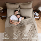 HEVUMYI Khaki & Linen King Comforter Set - 7-Piece All Season Bed in a Bag King, Ultra Soft Bedding Set with Comforter, Flat Sheet, Fitted Sheet, Pillowcases, Pillow Shams