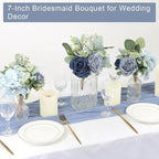 Artificial Bridesmaid Bouquets - Set of 4 Silk Rose Flowers Bouquet Wedding Rustic Small Floral Centerpieces for Marriage Proposal Party Anniversary Dining Table Decorations - Blue,7 Inch