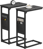 TUTOTAK C Shaped End Table, Side Table for Couch, Sofa Table with Storage Bag, TV Tray for Living Room, Bedroom, Charcoal Grey TB01BY0822