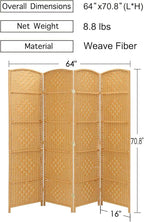 6 ft. Tall-Extra Wide-Diamond Weave Fiber Room Divider - Light Beige - 4 Panel
