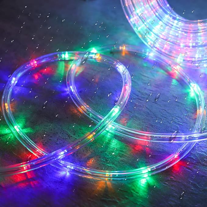 33ft 240 LED Rope Lights, 110V 2 Wire Connectable Waterproof Rope Lights, Indoor Outdoor Multicolor Light Rope for Deck, Patio, Pool, Camping Lighting Decorations (Multi-Colored)