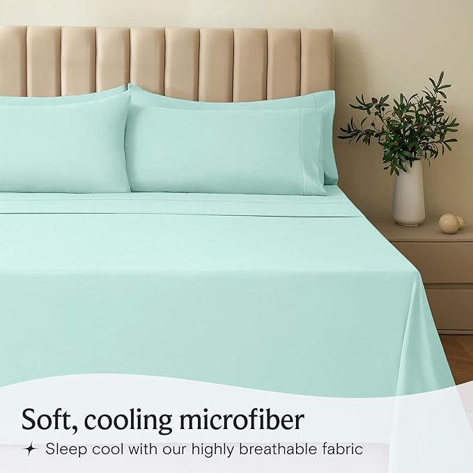 LuxClub 3 PC Sheet Set Bed Sheets Deep Pockets 16" Eco Friendly Wrinkle Free Cooling Machine Washable Hotel Bedding Silky Soft - Aquamarine Twin XL