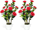 2Pack Artificial Camellia Tree, 2FT Faux Camellia Plant in Pot with Red Flowers for Spring Home Front Door Outdoor Indoor Decoration,Red