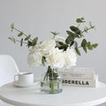 Artificial Flowers with White Roses in Vase, Fake Flowers Bouquet with Vase, Silk Flower Arrangements with Artificial Flowers for Home Dining Table Decor(No Fake Water).