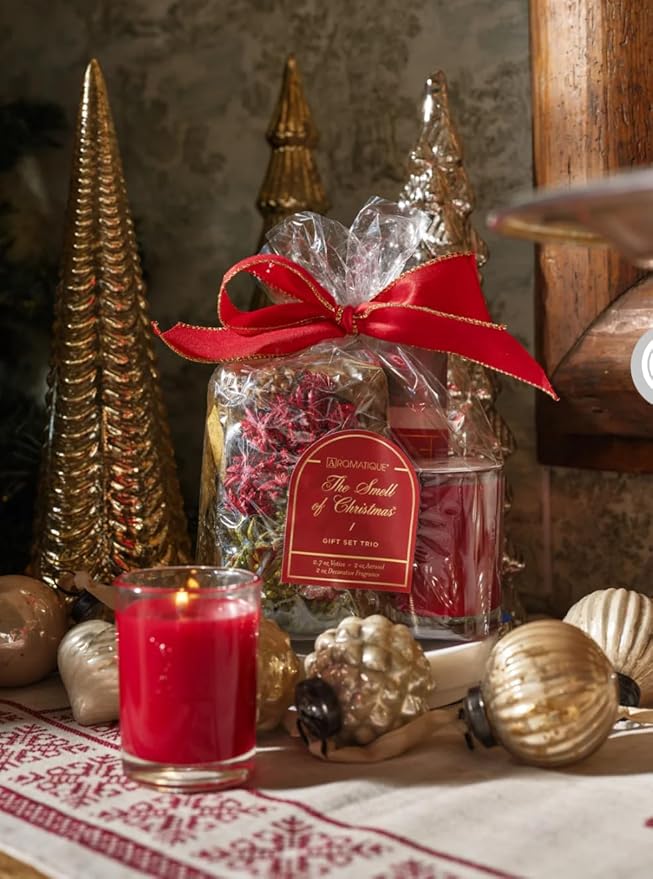 Aromatique Home Fragrance, Smell Set - Decorative Potpourri, Room Spray, and Candle - Perfect for Christmas Holidays, Weddings Showers, Gift Giving, Prewrapped.
