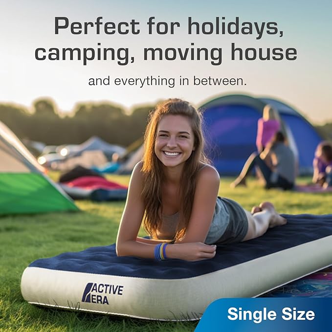 Active Era Twin Air Mattress with Built-in Pump & Raised Pillow - Heavy Duty Puncture Resistant, Waterproof Blow Up Bed