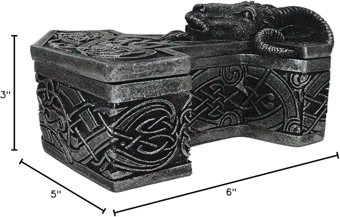 Ebros Gift Viking Ram Skull Thor Hammer Mjolnir with Runes Knotwork Decorative Jewelry Box Figurine Norse God of Thunder Scandinavian Mythology Collectible Trinket Stash Boxes