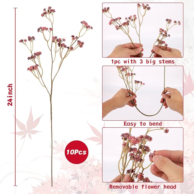 Baby Breath Flowers Fall Flowers Artificial Bulk, 10Pcs Fall Decor Fake Gypsophila Plants Bouquets Flowers Real Touch Faux Babies Breath Arrangement for Home Autumn Wedding Vase Decoration Fall Orange