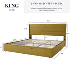 Allewie King Size Lift Up Storage Bed, Modern Wingback Headboard, Hydraulic Support, No Box Spring Needed, Olive Yellow