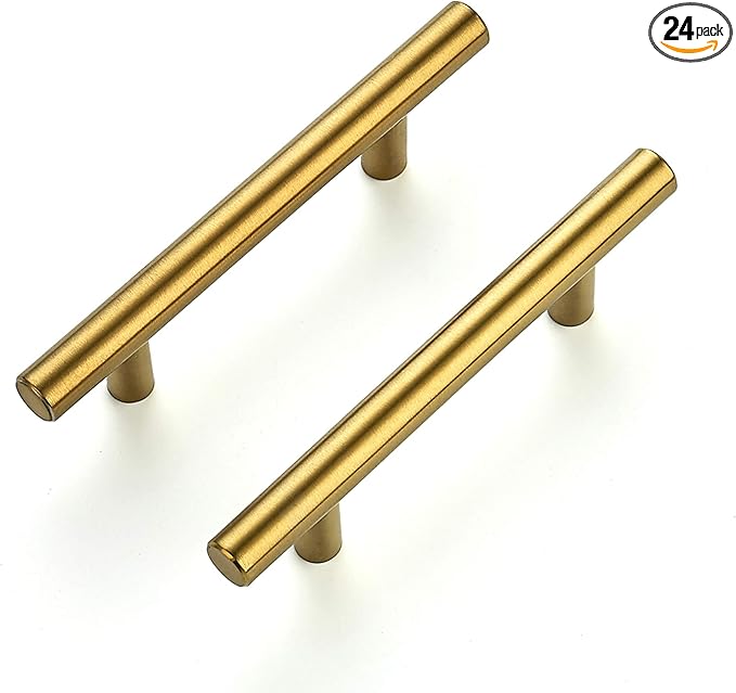 Ravinte 24 Pack 5 Inch Cabinet Pulls Brushed Brass Stainless Steel Kitchen Drawer Pulls Cabinet Handles 5”Length, 3” Hole Center