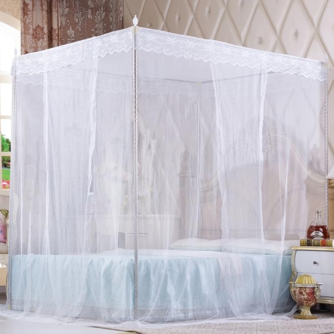 4 Corners Canopy Bed Curtains Canopy Bed Netting Canopies for Girls Princess Adults Bed (King, White)