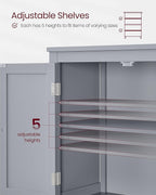 VASAGLE Floor Storage Cabinet, Freestanding Storage Unit with 4 Doors, Adjustable Shelves, 11.8 x 23.6 x 43.3 Inches, for Entryway, Bathroom, Dove Gray UBBC552P36