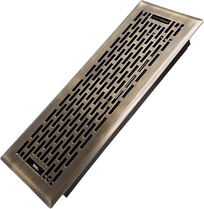 4x12 Inches Heavy Duty Walkable Floor Register - Easy Adjust Air Supply Lever Decorative Floor Vent Covers - Boston Design Vent Covers for Home - Antique Brass