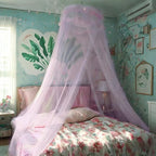 Eimilaly Lace Bed Canopy Mosquito Netting with Warm Lights, Princess Bed Canopy for Girls Room Decor, Purple/Single Door