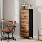 Somdot Tall Dresser for Bedroom with 6 Drawers, Storage Organizer Chest of Drawers with Removable Fabric Bins for Closet Bedside Living Room Laundry Entryway Hallway, Wood Grain Print